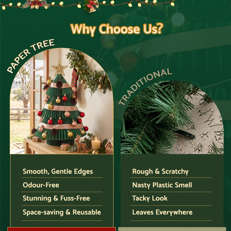 Jingle Jollys Paper Christmas Tree 61CM with Star Topper Xmas Decor Tabletop Green DIY Ornament Set