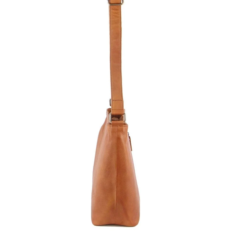 Milleni Women's Nappa Leather Shoulder Crossbody Bag w/Zip 27x30cm Cognac