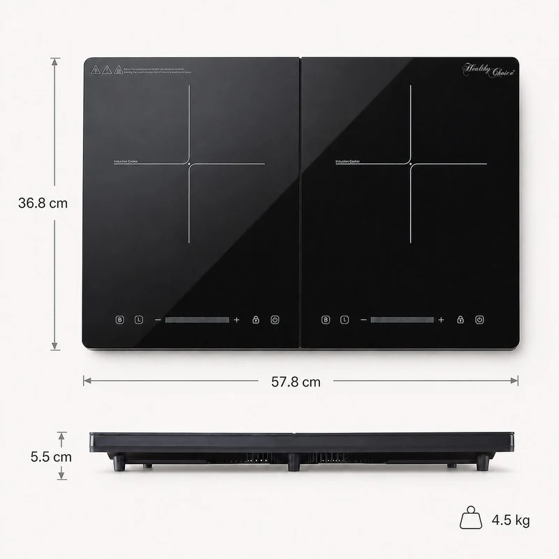 Healthy Choice Double Induction Cooker with 2 Plates 60 to 240C 2400W