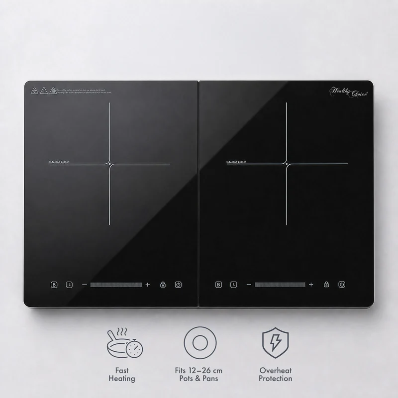 Healthy Choice Double Induction Cooker with 2 Plates 60 to 240C 2400W