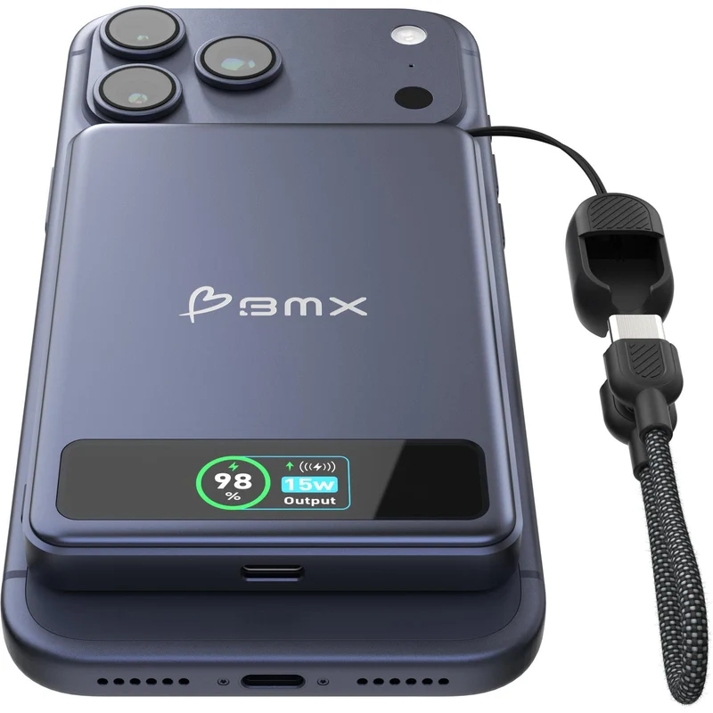 BMX SolidSafe 5K Semi-Solid-State 15W Magnetic Power Bank with Display (Blue)