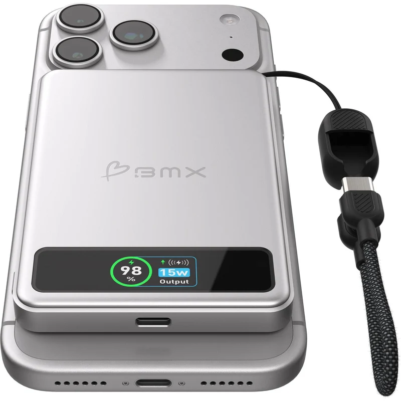BMX SolidSafe 5K Semi-Solid-State 15W Magnetic Power Bank with Display (Silver)