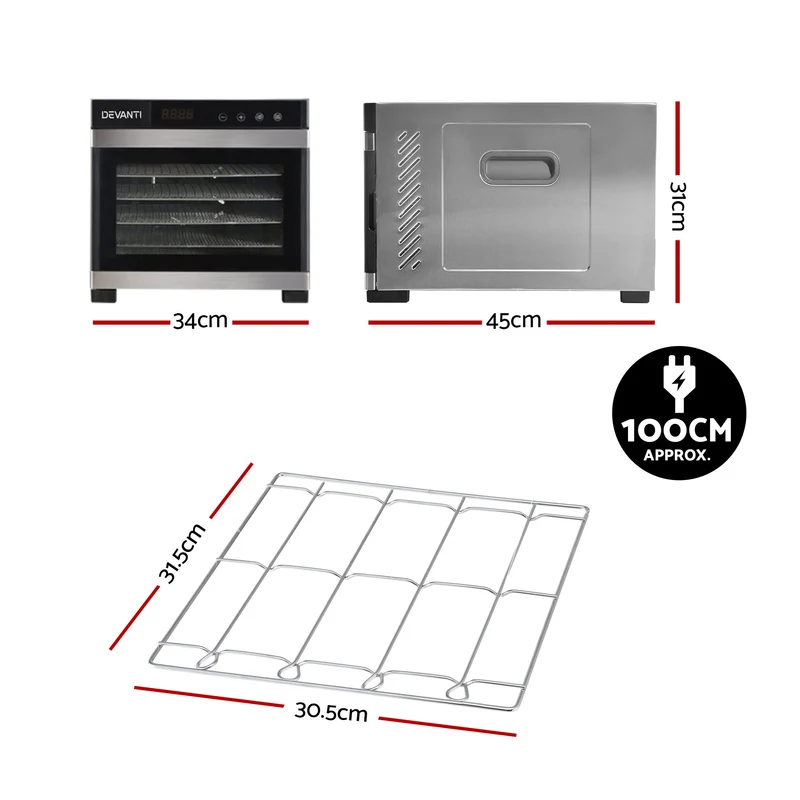 Devanti Food Dehydrator 6 Tray Fruit Dryer Jerky Maker With Stainless Steel Rack