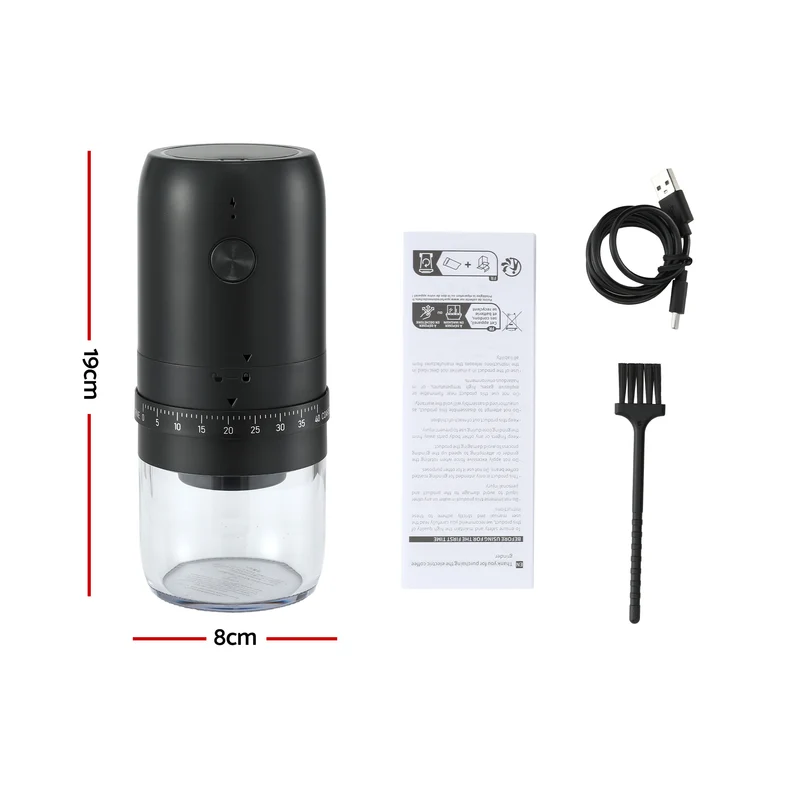 Devanti Portable Electric Coffee Grinder USB-C Rechargeable Spice Mill with 40 Settings Home Office
