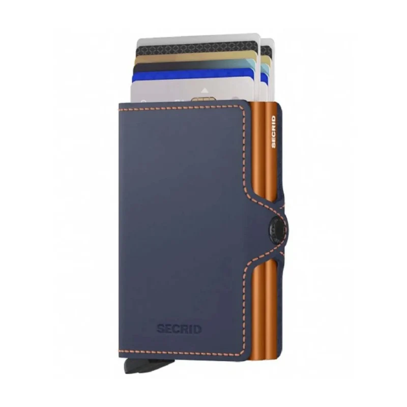 Secrid Twinwallet Compact RFID Matte Leather Wallet Night Blue/Orange