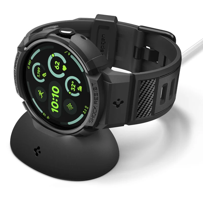 Spigen Pixel Watch 5/4 45mm Rugged Armor Pro Band Case with Stand (Black)