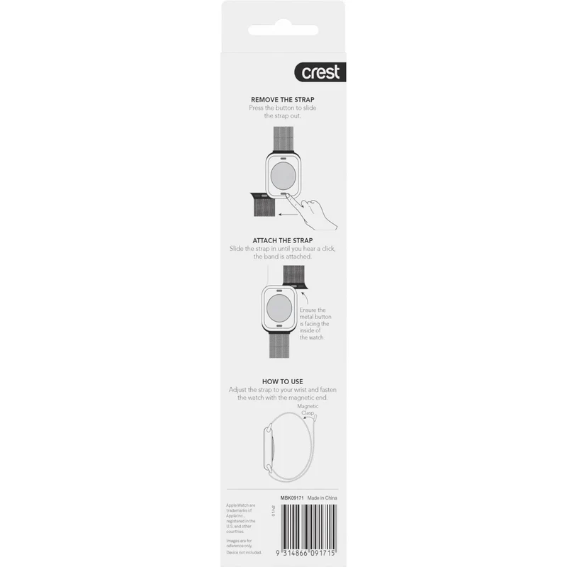 Crest Milanese Watch Strap for Apple Watch 38-41mm (Black)