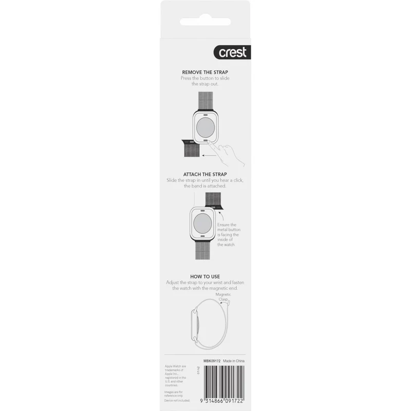 Crest Milanese Watch Strap for Apple Watch 42-49mm (Black)