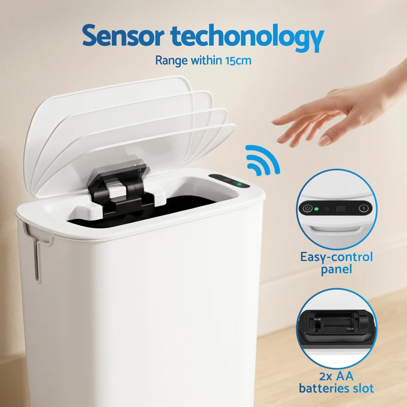 Devanti 11L Motion Sensor Kitchen Bins Slim Touchless Rubbish Can 2-Pieces White