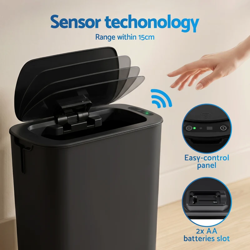Devanti 11L Motion Sensor Kitchen Bin Slim Touchless Rubbish Can with Lid Black