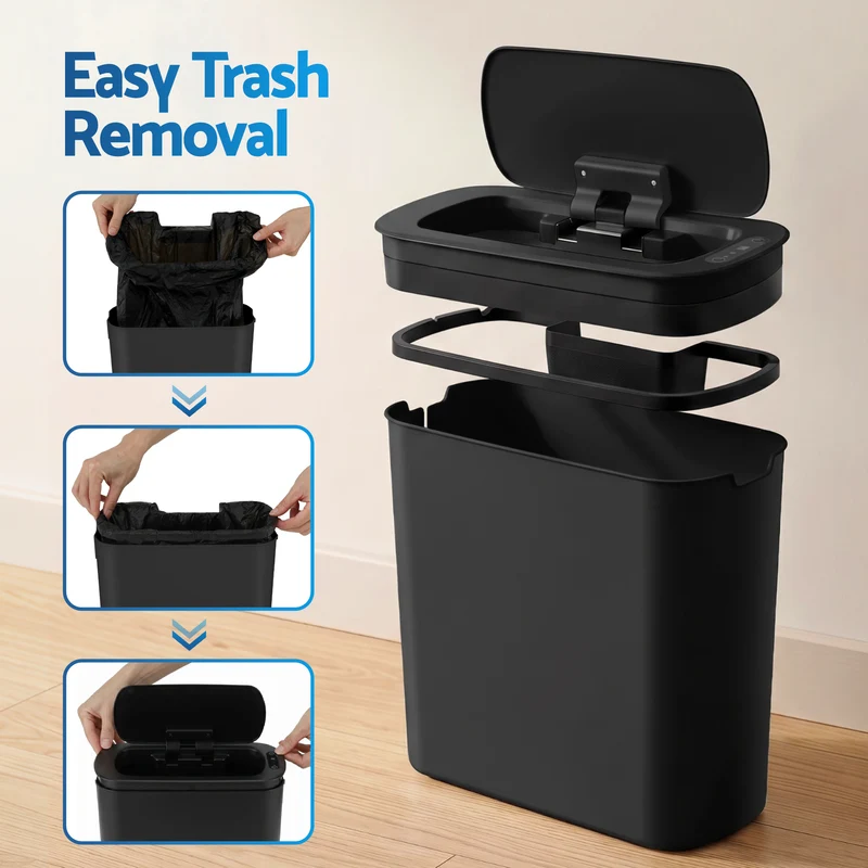 Devanti 11L Motion Sensor Kitchen Bin Slim Touchless Rubbish Can with Lid Black