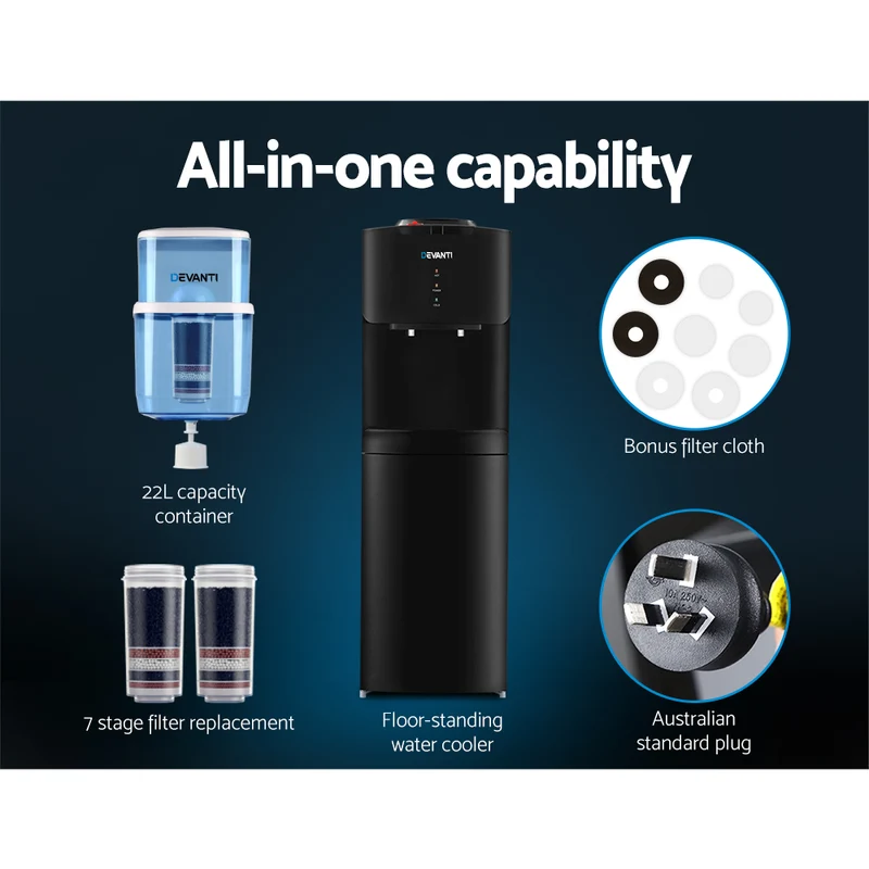 Devanti Water Cooler Dispenser Stand 22L Bottle Black with 2 Filter