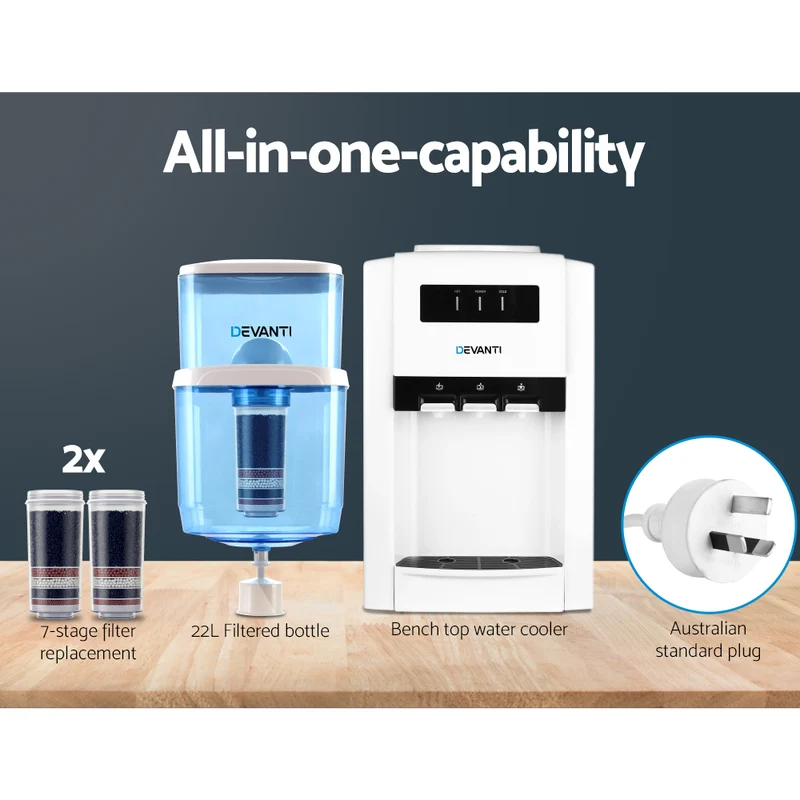 Devanti Water Cooler Dispenser Bench Top 22L with 2 Filter