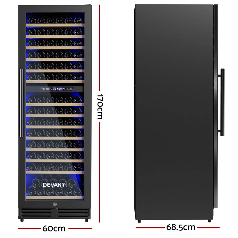 Devanti Wine Fridge Cooler Dual Zone 154 Bottles