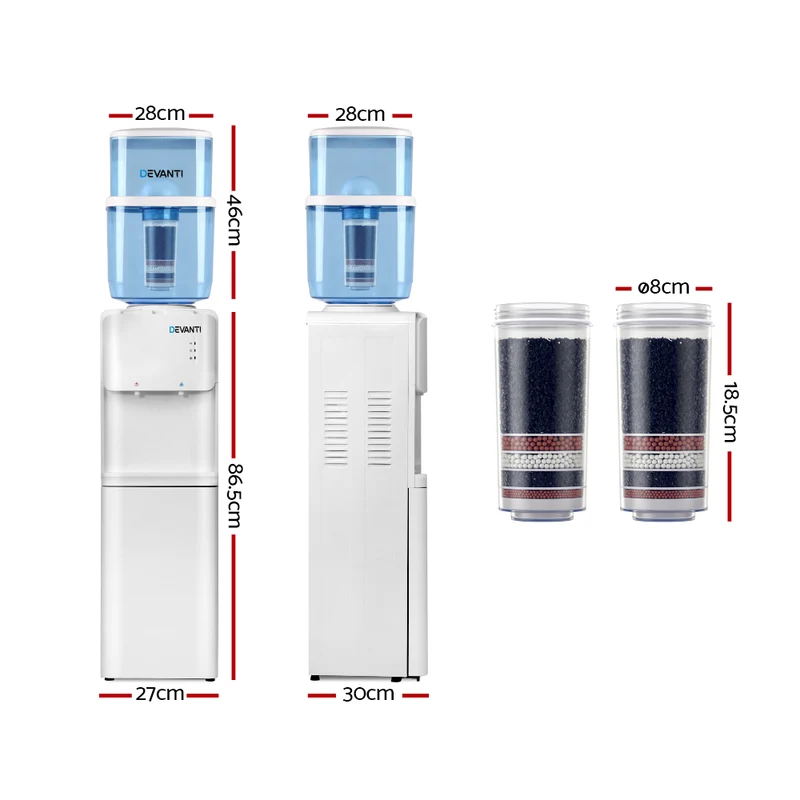 Devanti Water Cooler Dispenser Stand 22L Bottle White with 2 Filter