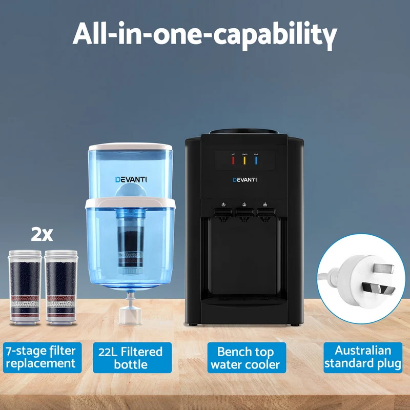 Devanti Water Cooler Dispenser Bench Top 22L with 2 Filter