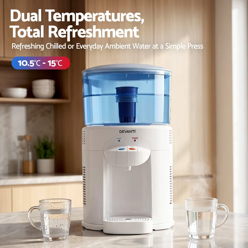 Devanti 5L Bench Top Water Cooler Dispenser with Filter 2 Taps Countertop Water Purifier