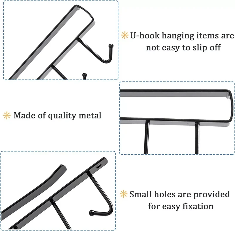 BOOC 6-Mug Utensil Under-Cabinet Kitchen Hooks (Black)