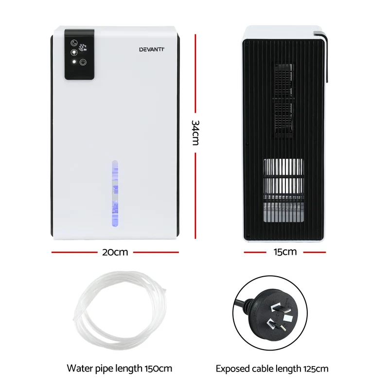 DEVANTI 2000ml Portable Dehumidifier Moisture Absorber Home Bedroom Quiet Remote