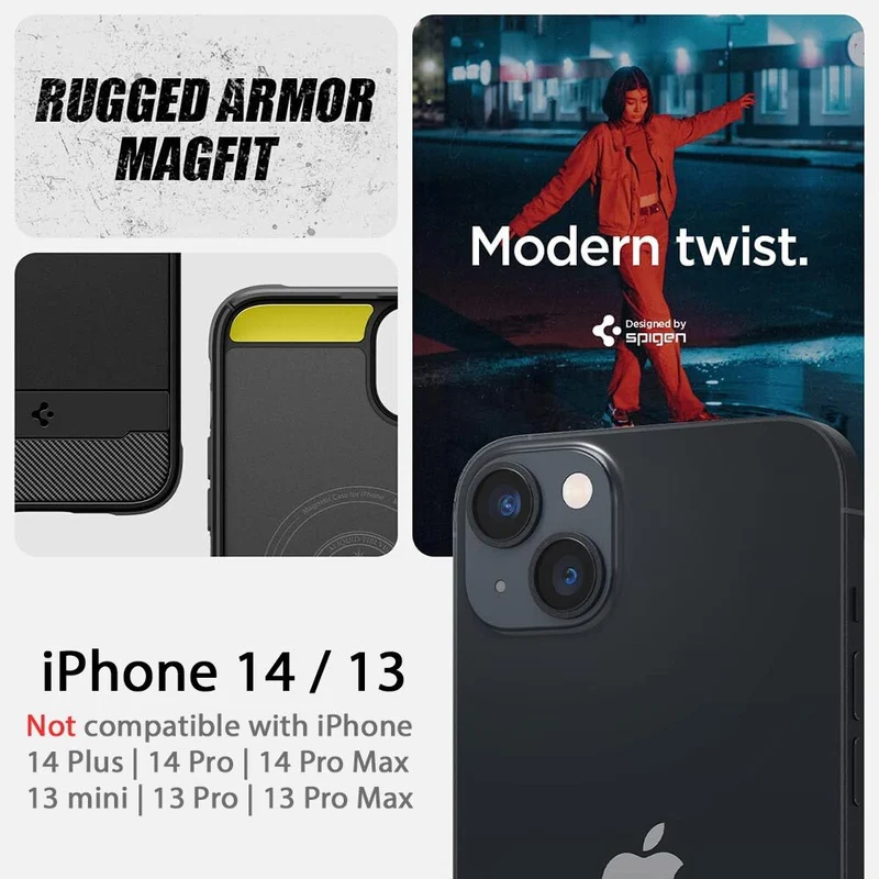 SPIGEN Rugged Armor Mag MagSafe Case for iPhone 14/13 (Black)