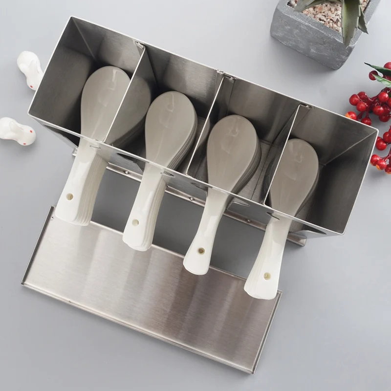 SOGA Stainless Steel Restaurant Spoon Holder Storage Rack 4 Holes