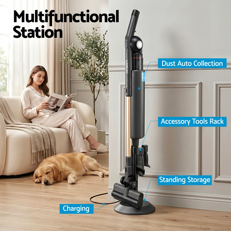 Devanti Cordless Vacuum Cleaner with Auto-Empty Dust Station 18kPa Suction (Grey)