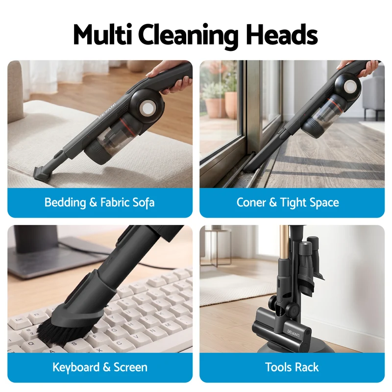 Devanti Cordless Vacuum Cleaner with Auto-Empty Dust Station 18kPa Suction (Grey)