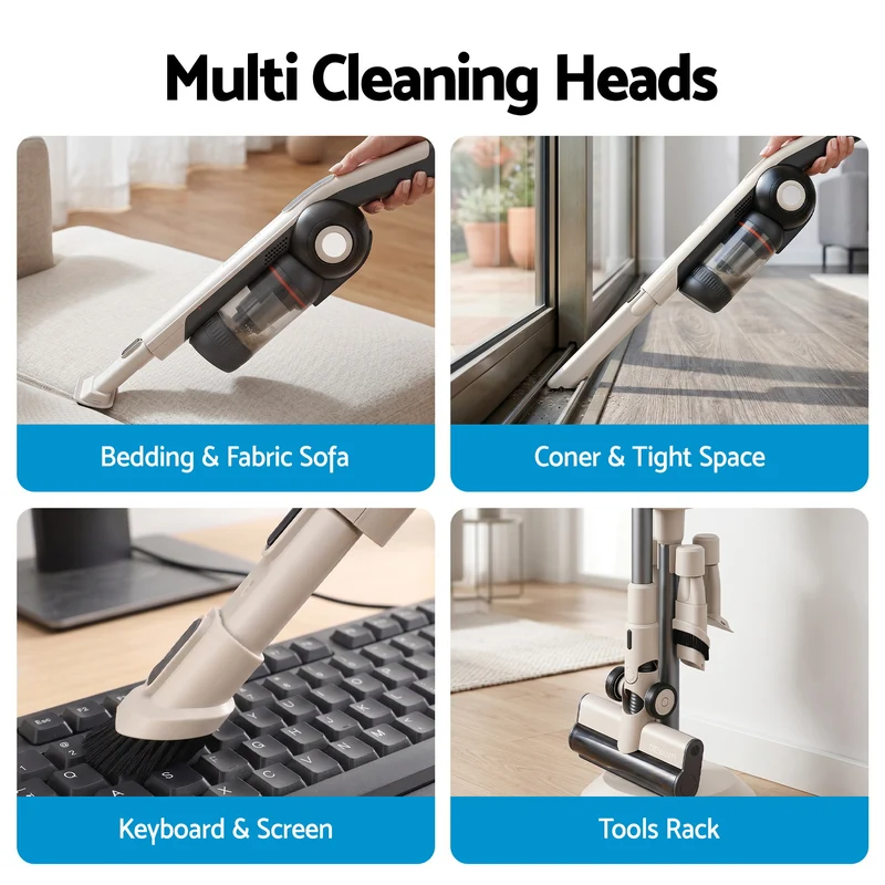 Devanti Cordless Vacuum Cleaner with Auto-Empty Dust Station 18kPa Suction (Oat)