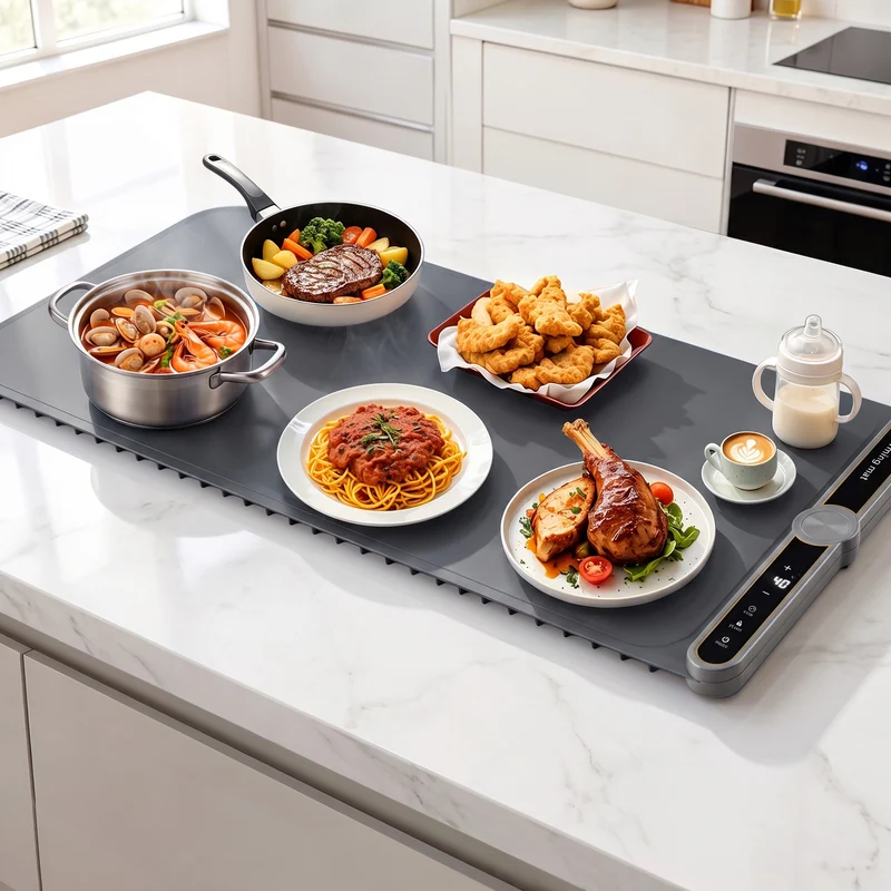 Devanti Food Warming Mat 80cm Electric Food Warmer Roll Up Buffet Tray (Grey)