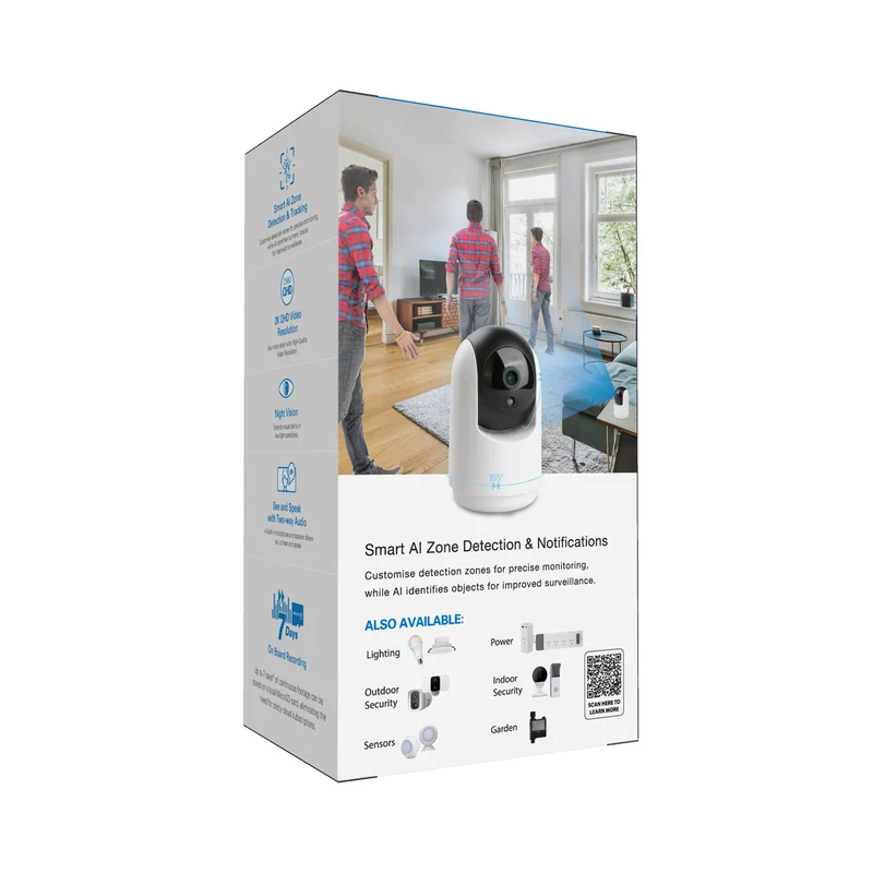 Laser 2K QHD Indoor Security Camera with Motion Tracking (White)