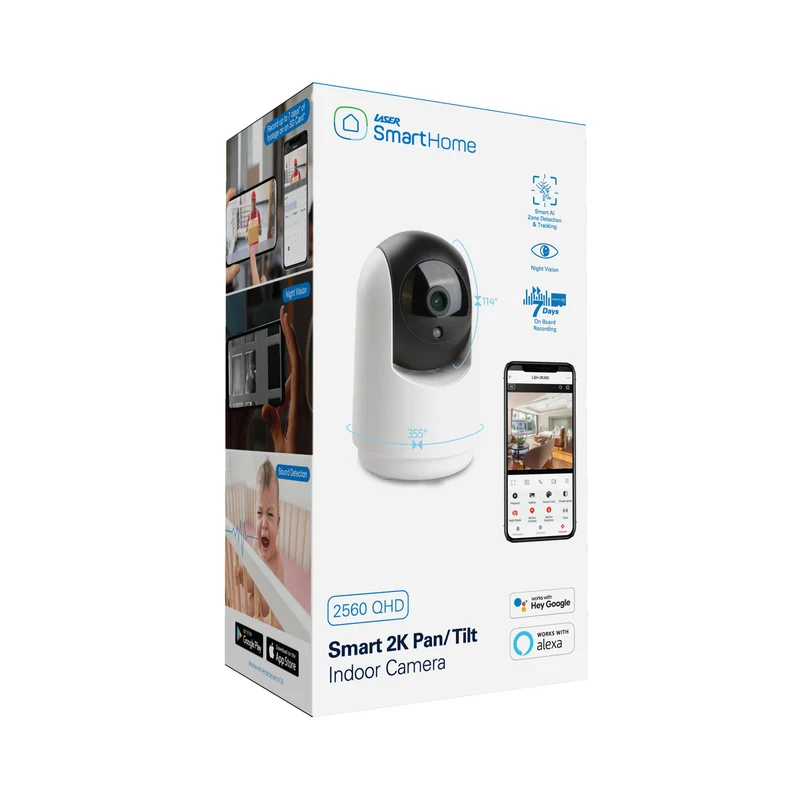 Laser 2K QHD Indoor Security Camera with Motion Tracking (White)