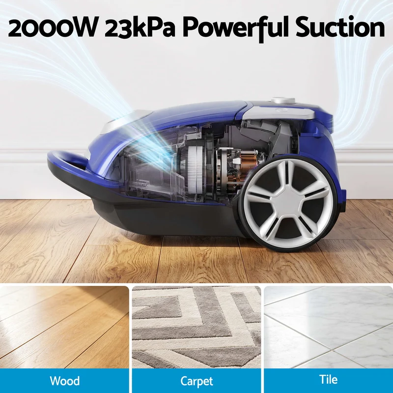 DEVANTI Bagged Vacuum Cleaner Powerful Suction for Carpet Wood Tile Floor (Blue)
