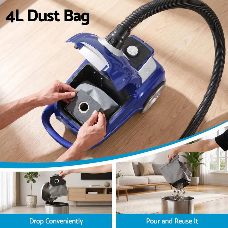 DEVANTI Bagged Vacuum Cleaner Powerful Suction for Carpet Wood Tile Floor (Blue)