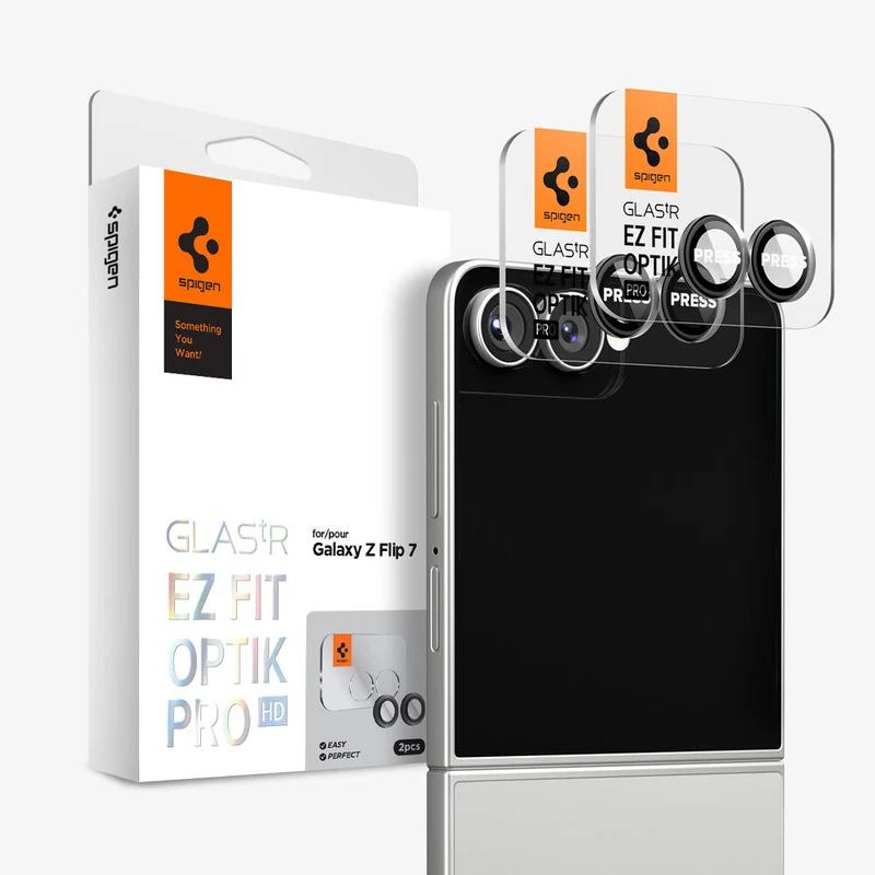 Spigen Samsung Galaxy Z Flip 7 GLAS.tR EZ Fit Optik Pro HD 2PCS Glass Screen Protector - Black