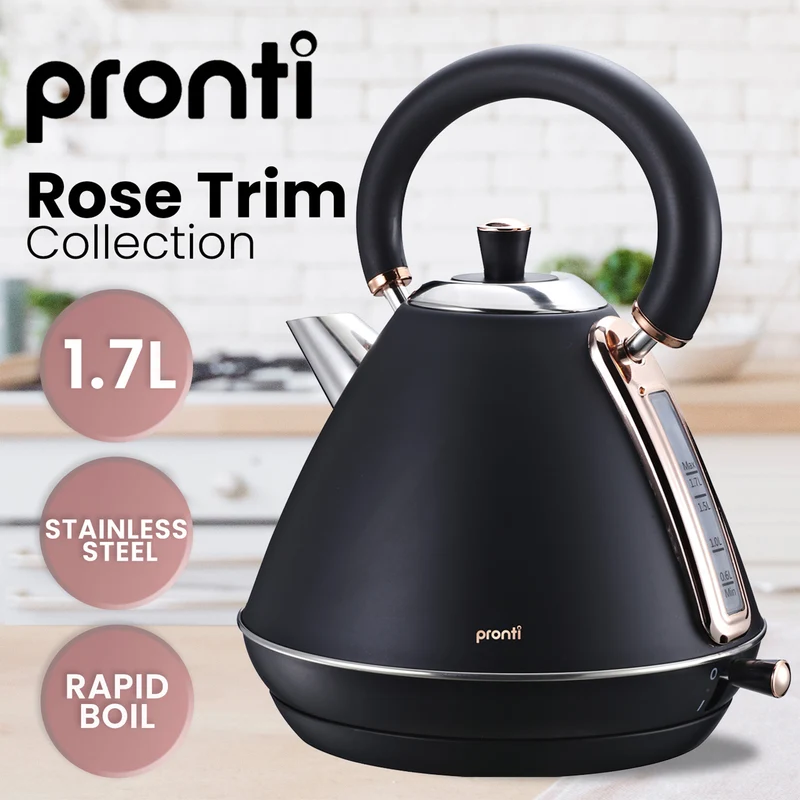 Pronti 3-in-1 Breakfast Set Kettle, 4-Slice Toaster & Pronti HomeMaid Coffee Machine Combo (Black)