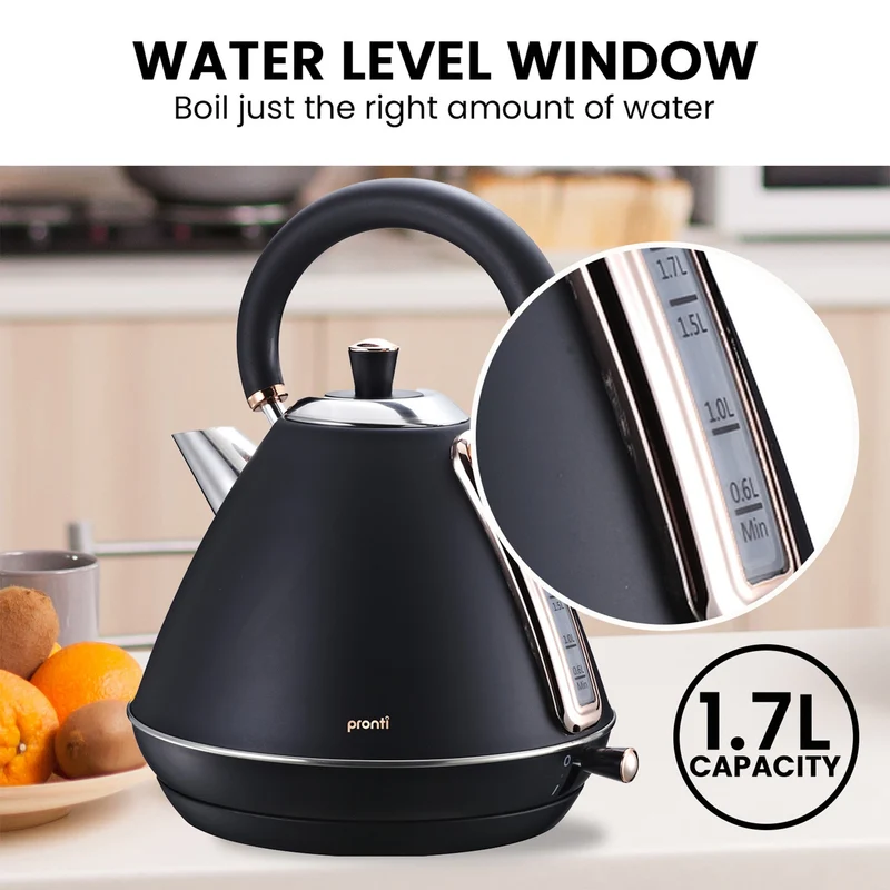 Pronti 3-in-1 Breakfast Set Kettle, 4-Slice Toaster & Pronti HomeMaid Coffee Machine Combo (Black)