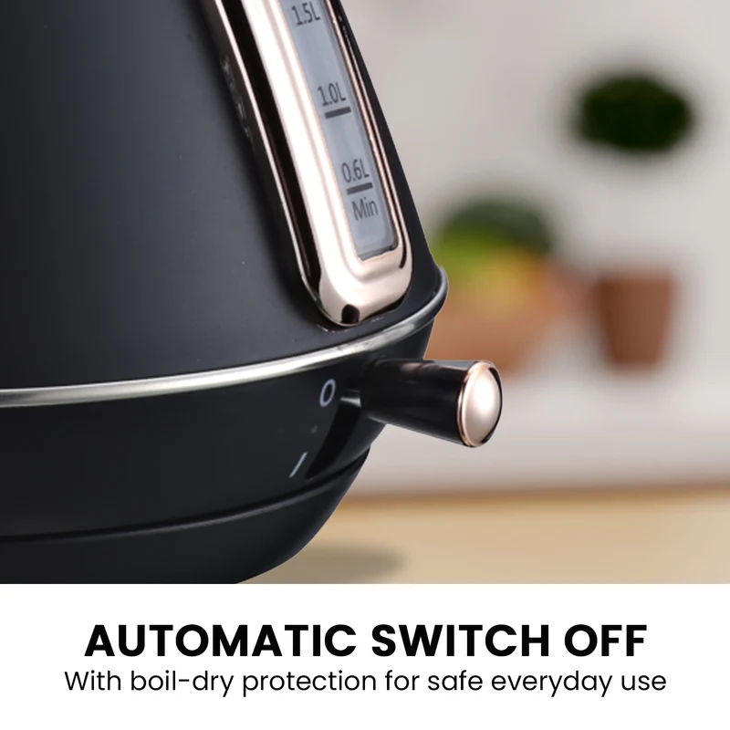 Pronti Rose Trim Collection Toaster & 1.7L Kettle Stainless Steel Bundle (Black)
