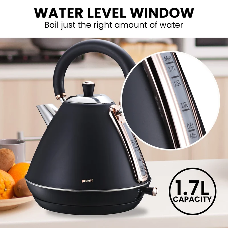 Pronti 1.7L Rose Trim Collection Kettle Stainless Steel (Black)