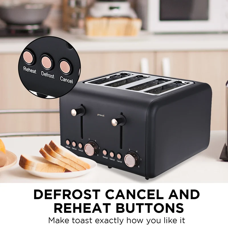 Pronti 4 Slice Stainless Steel Toaster Rose Trim Collection (Black)