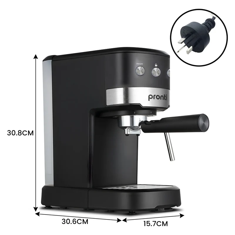 Pronti Breakfast Set with Rose Gold Kettle & Toaster with 1.2L Espresso Machine (Black)