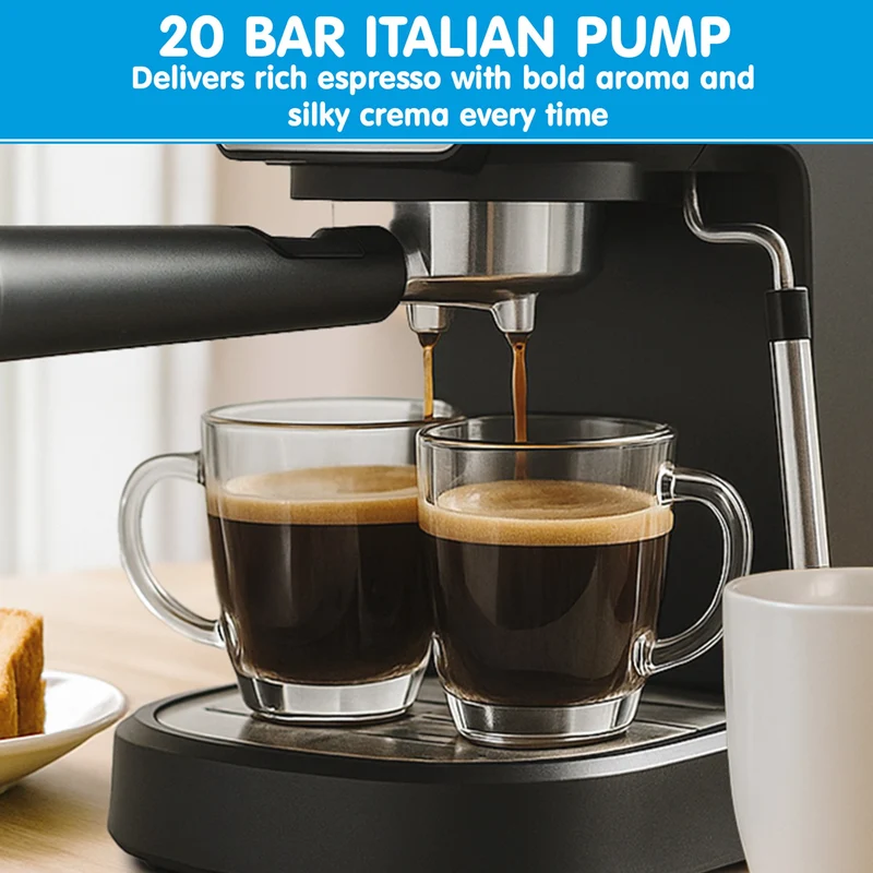 Pronti Breakfast Set with Rose Gold Kettle & Toaster with 1.2L Espresso Machine (Black)