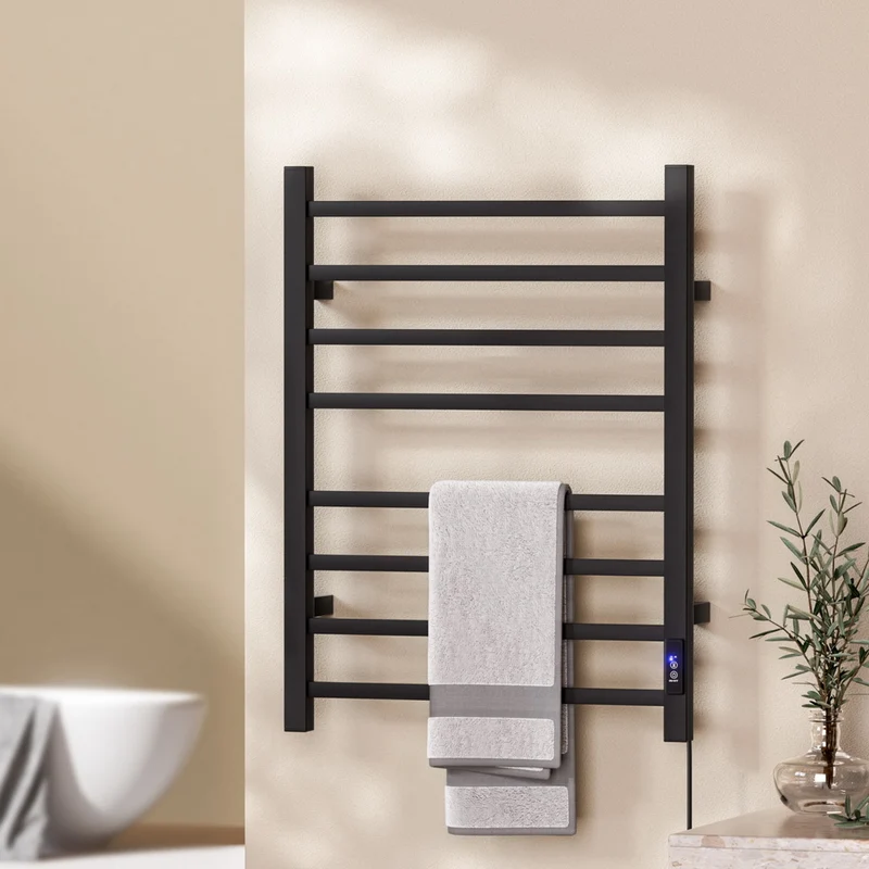 Devanti Heated Towel Rail 8 Square Bars with Timer Electric Heater Warmer Rack