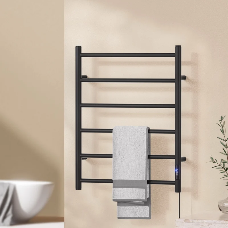 Devanti Heated Towel Rail 6 Round Bars with Timer Electric Heater Warmer Rack