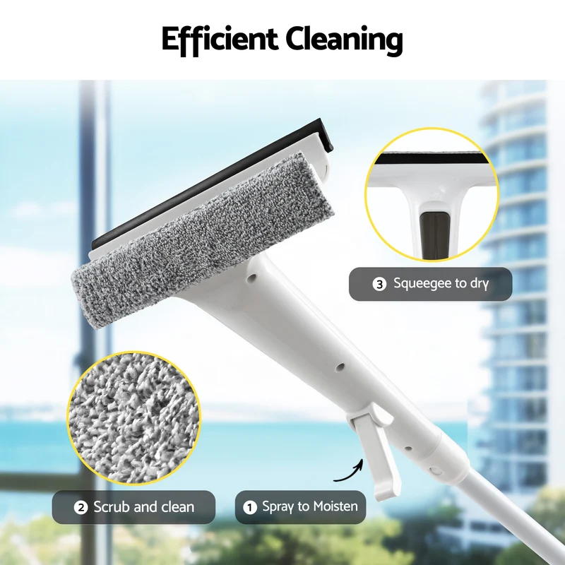 Giantz Window Cleaner Mirror Car, Spray Scrub Squeegee 136cm Extendable Long Handle