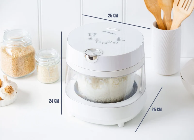 Healthy Choice PFAS Free 5 Cup Glass Rice Cooker with Low Sugar Basket 600W
