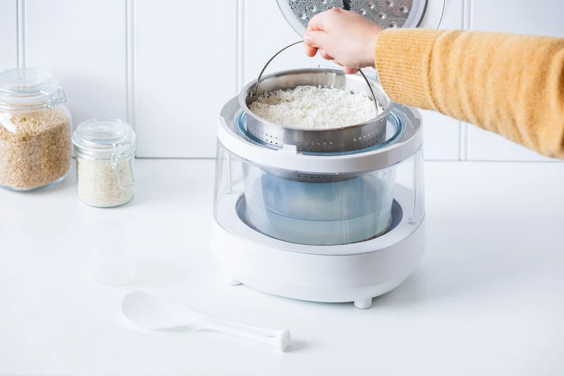 Healthy Choice PFAS Free 5 Cup Glass Rice Cooker with Low Sugar Basket 600W