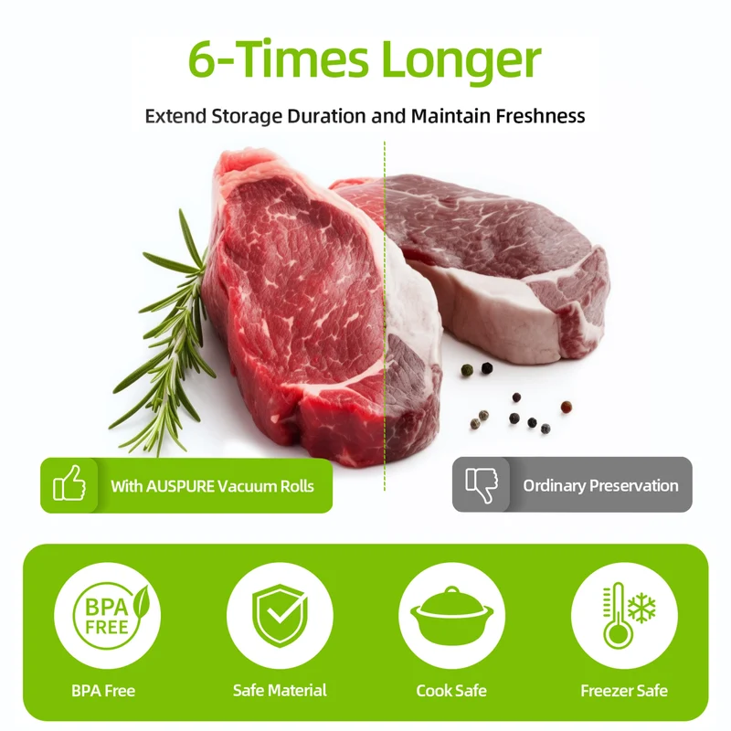AUSPURE Vacuum Sealer Bags, 28cm x 6m for Food Storage 3 Rolls