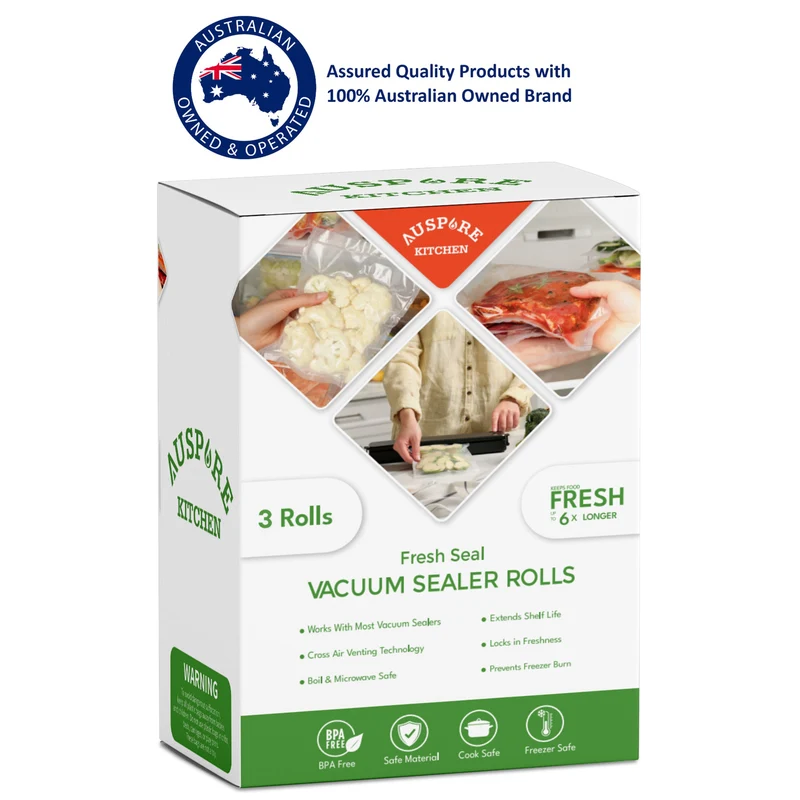 AUSPURE Vacuum Sealer Bags, 28cm x 6m for Food Storage 3 Rolls