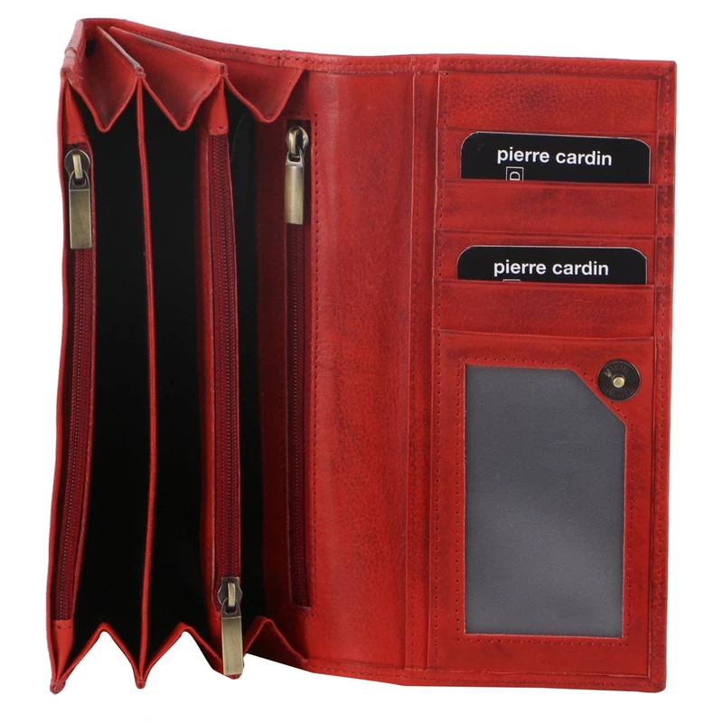 Pierre Cardin Women's Rustic Leather Protected RFID Wallet 19cm Red