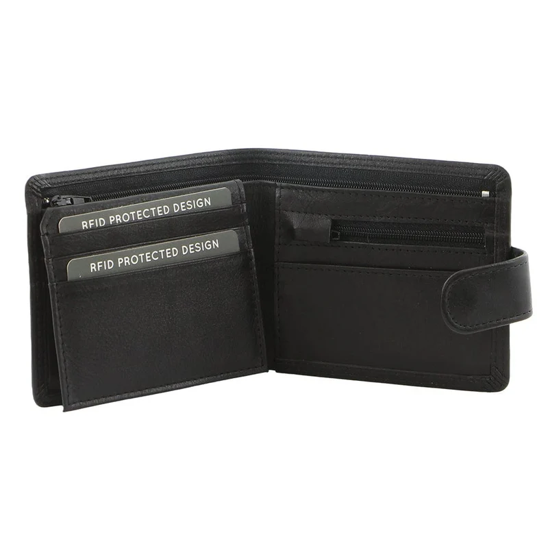 Milleni Men's Leather Tab Cash/Card RFID Protected Wallet 11x9.5cm Black